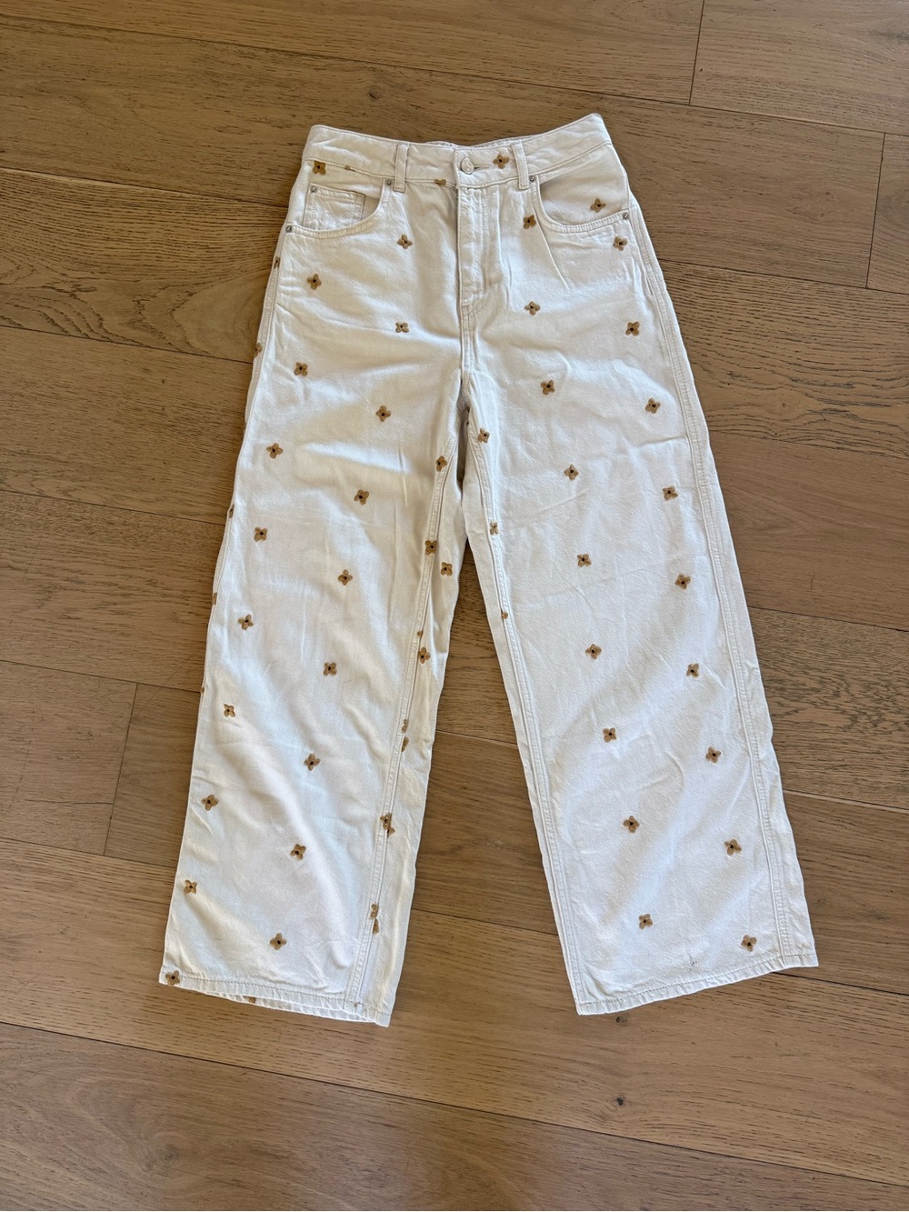 Sezane White Embroidered Wide-Leg crop Women’s Jeans